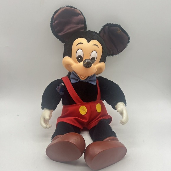 Disney Applause Rubber Face Mickey Mouse Doll Blue Bow Tie Red Shorts Suspenders - Picture 1 of 6